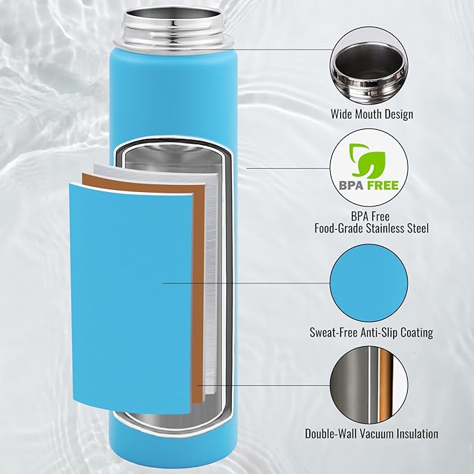 24 oz Insulated Water Bottle with Handle, 304 Stainless Steel Water Bottles with Wide Mouth, Double Wall Vacuum Sports Water Bottle, BPA Free, Keep Cold and Hot, Monster Blue