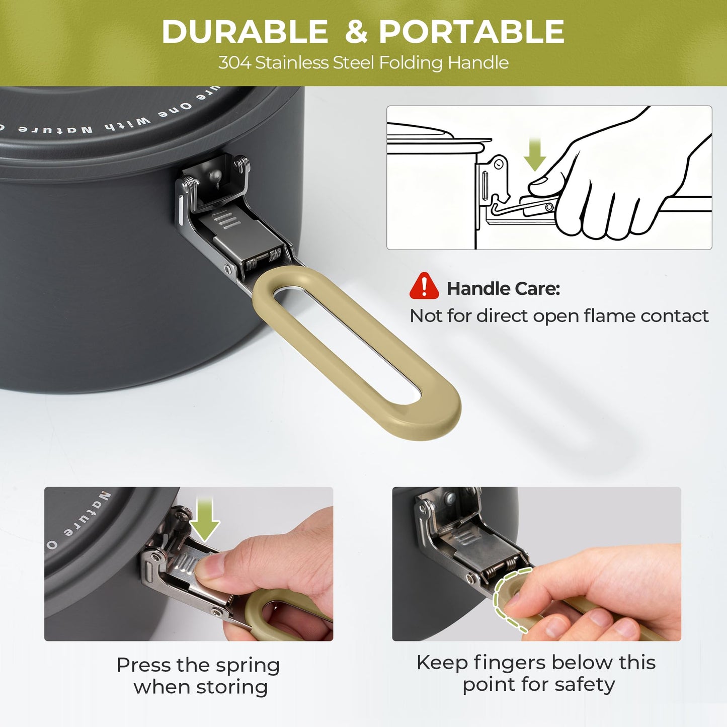 ALOCS Camping Cookware Portable Non-Stick Mess Kit with Foldable Handle