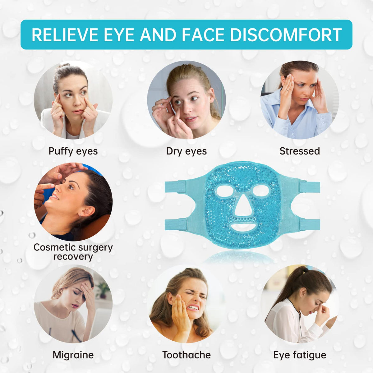 ZNÖCUETÖD Cold Face Eye Mask Ice Pack Reduce Facial Puff, Dark Circles, Gel Beads Hot Heat Cold Compress Pack, Face SPA for Woman Sleeping, Pressure, Headaches, Skin Care, Post Laser Care[Blue]