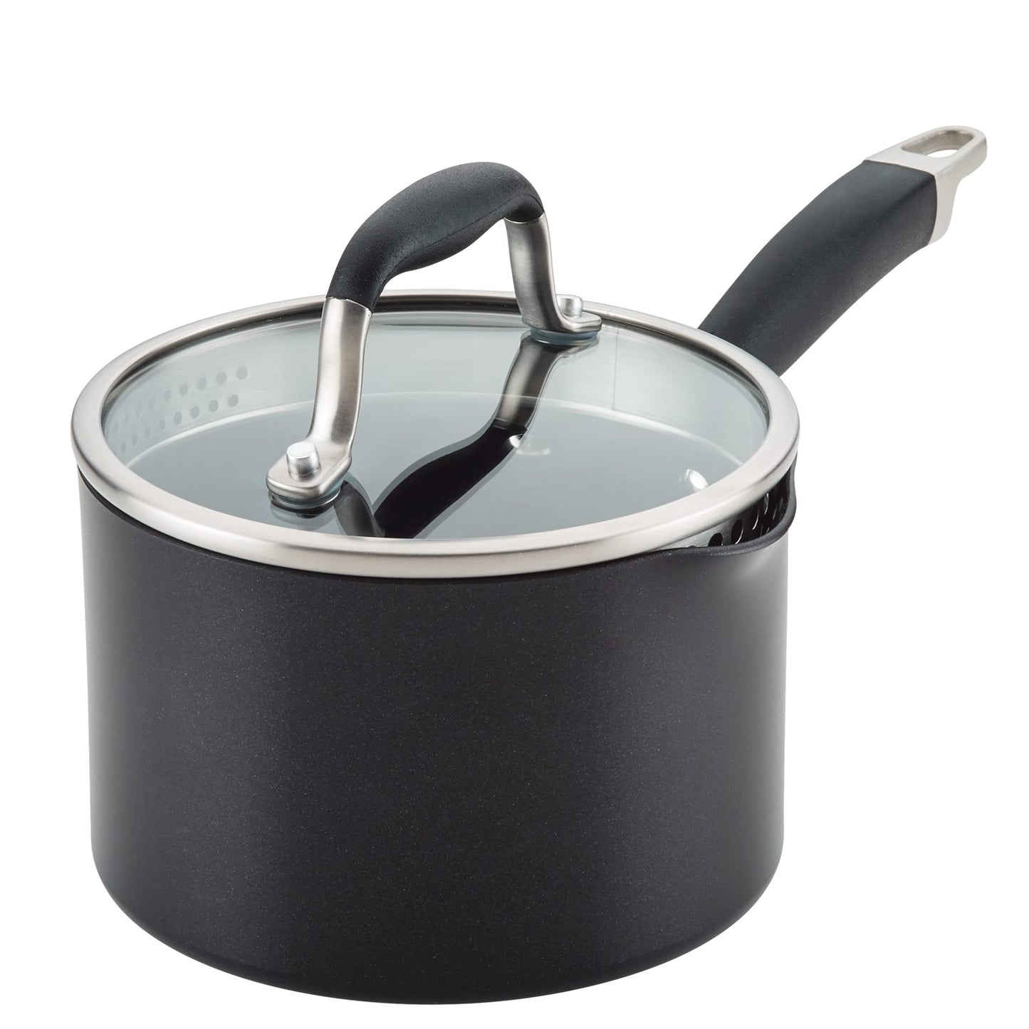 Anolon Advanced Home Nonstick Saucepan with Straining Lid, 2-Quart, Onyx
