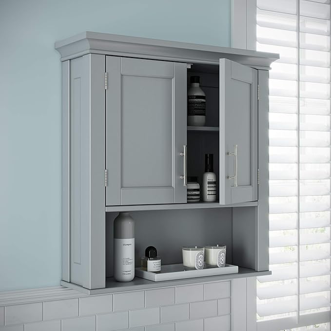 RiverRidge Somerset Two-Door Bathroom Storage, Gray Wall Cabinet, Grey, Set 1