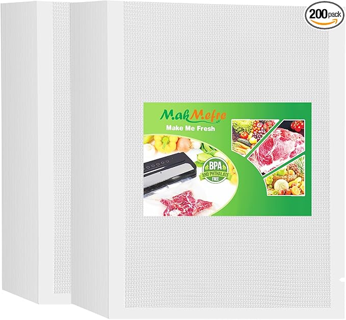 MakMeFre Quart 8"x12"Vacuum Sealer Bags 200ct for Food Storage
