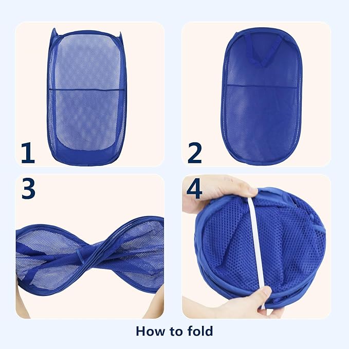 Pop Up Laundry Hamper, Mesh Laundry Basket Collapsible, Foldable Hamper for Travel and Storage (Blue)