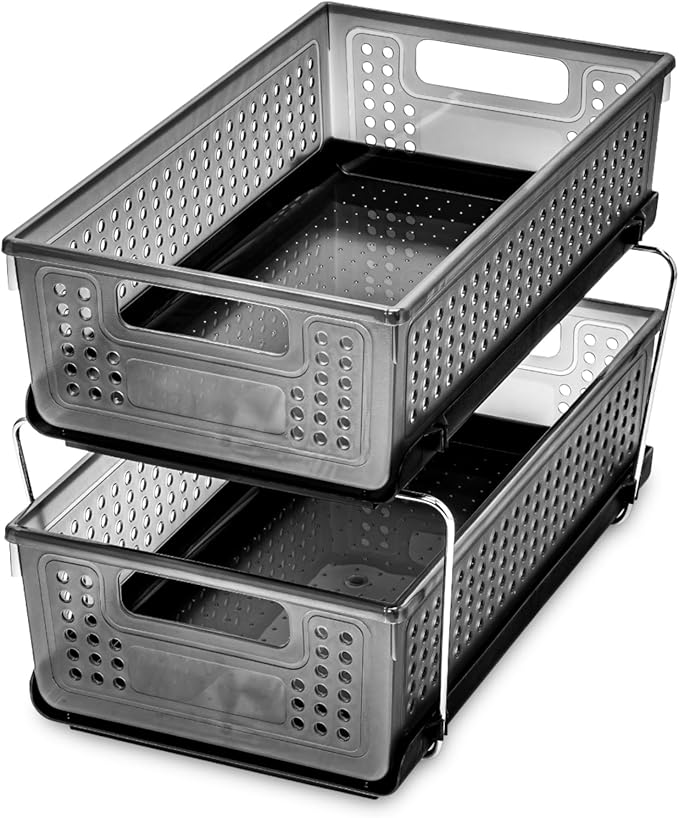 madesmart Two-Tier Under Cabinet Organizer, Sliding Drawer Storage for Cleaning Supplies & Bottles, Carbon