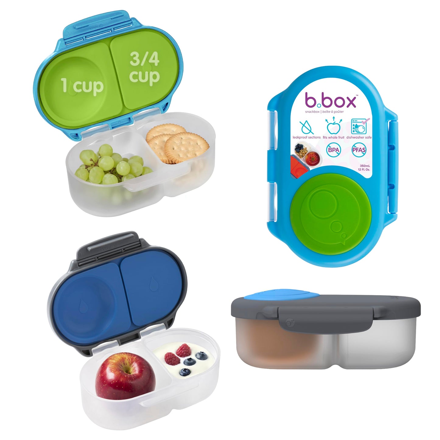 b.box Snack Box 2-Pack, Snack Containers for Kids, 1.75 Cup Kids Lunch Box