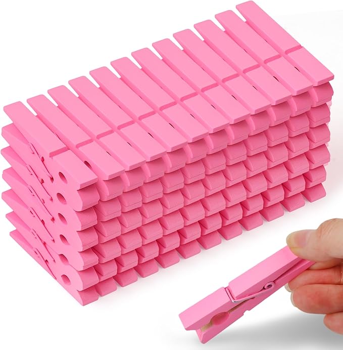 Phinus 72 Pcs Colorful Wooden Clothes Pins, 2.9 Inch Clothes Pins for Baby Shower Games, Hanging Clothes, Pictures, Photos, Classroom, Crafts, Decoration, Colorful Clothespins Heavy Duty (Pink)