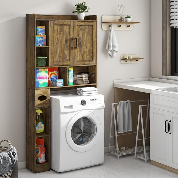 Vabches Over The Toilet Storage Cabinet, Farmhouse Storage Cabinet Over Toilet with Barn Door，Home Space-Saving Toilet Rack for Bathroom, Restroom and Laundry