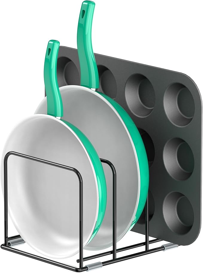 KORRTFID Kitchen Cabinet Organizer, 2PCS Steel Cookware Holder, Divided Holder with 3 Slots for Skillets Baking Tray and Chopping Board Rack - Pan Holder Storage (2.2 Inch Width Slots)