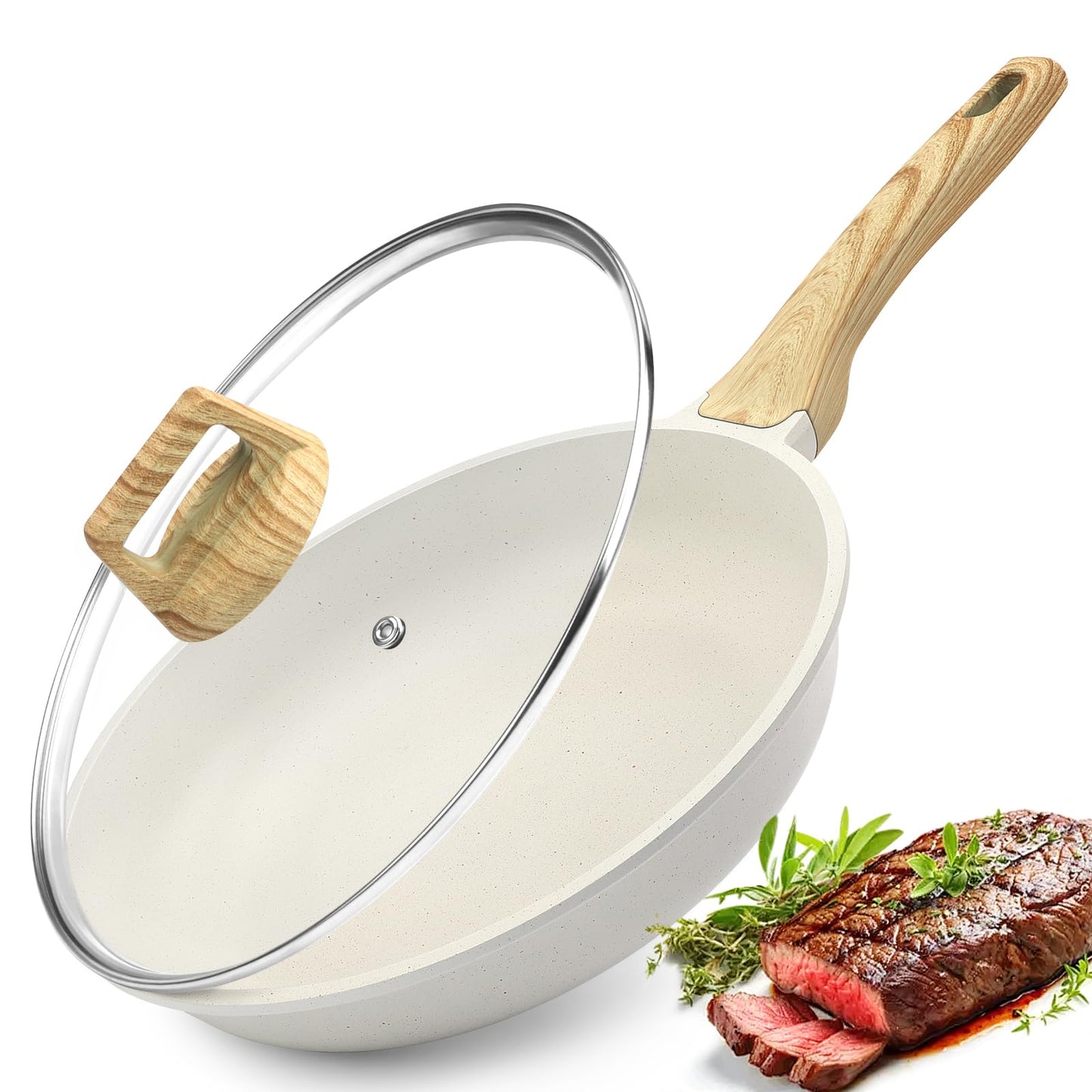 GiPP Ceramic Nonstick Frying Pan with Lid - 10" Healthy Non-Toxic Non Stick Skillet Omelette Pans, Induction Compatible Chef Pan, PFAS & PFOA-Free, Dishwasher Safe, Stay Cool Handles