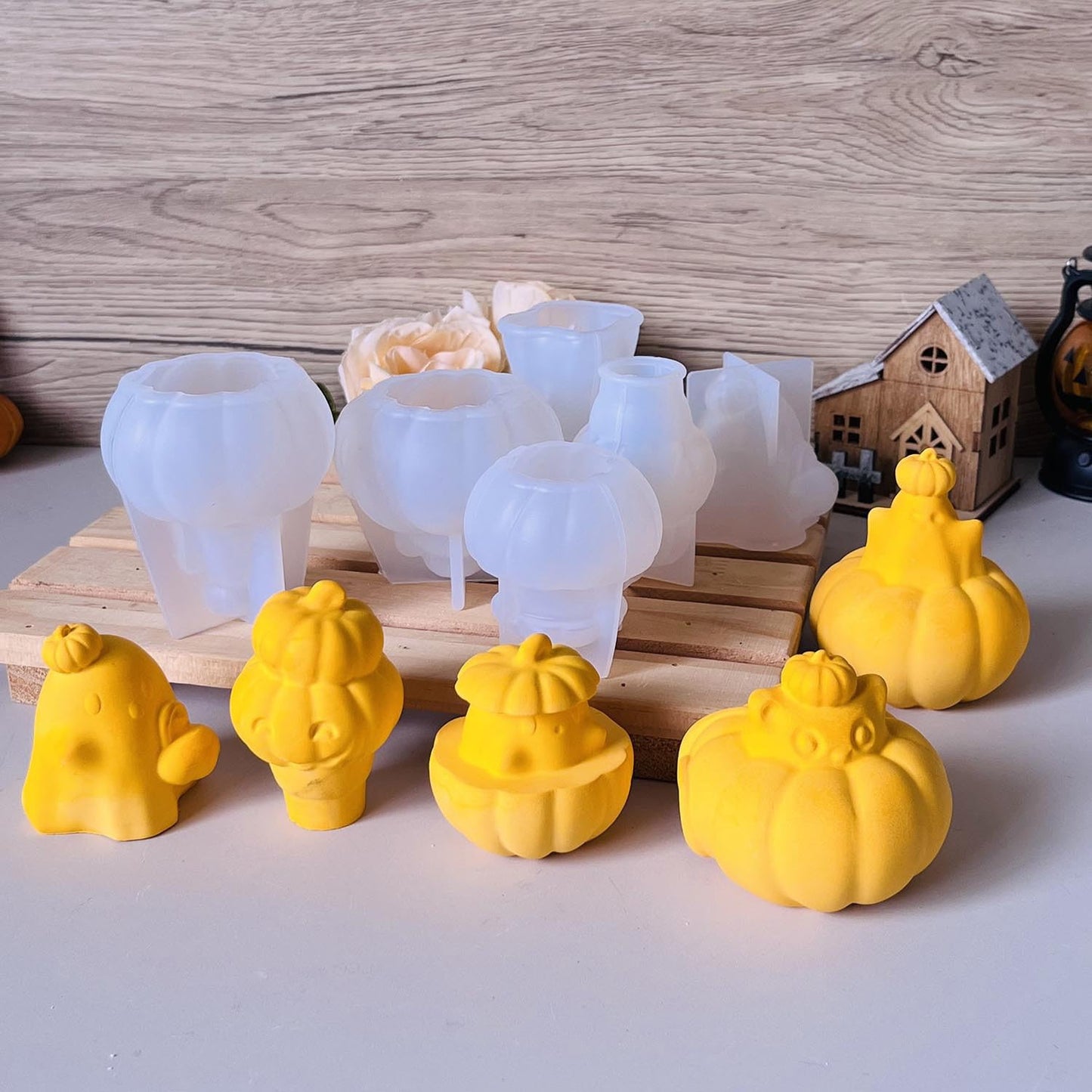 2Pcs Halloween Resin Silicone Mold, Ghost Pumpkin Candle Molds