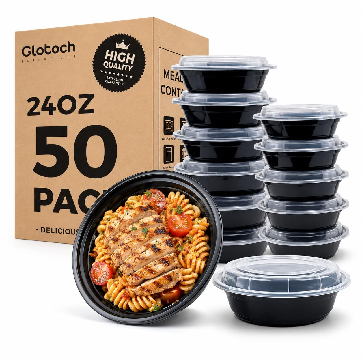 Glotoch Round Meal Prep Containers Bowls with Lids, 16 oz, 150 Pack