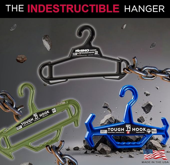 Tough Hook Original Heavy Duty Hangers – The Superhero of Hangers USA-Made, Anti-Slip ABS Resin Tactical Hanger for Police Gear, Scuba Gear & Dive BCD – DuraResin 200-lb Cap Wetsuit Hanger, 1 Blue