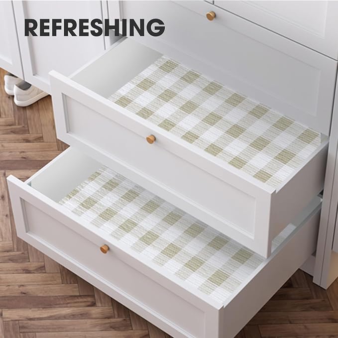 Beautysaid Shelf and Drawer Liner for Kitchen Cabinet, Non Adhesive Non Slip Shelf Paper Waterproof Washable Thickened for Dresser Pantry Shelve Bathroom Protector Liner(Checkered,18 in x 10 FT)