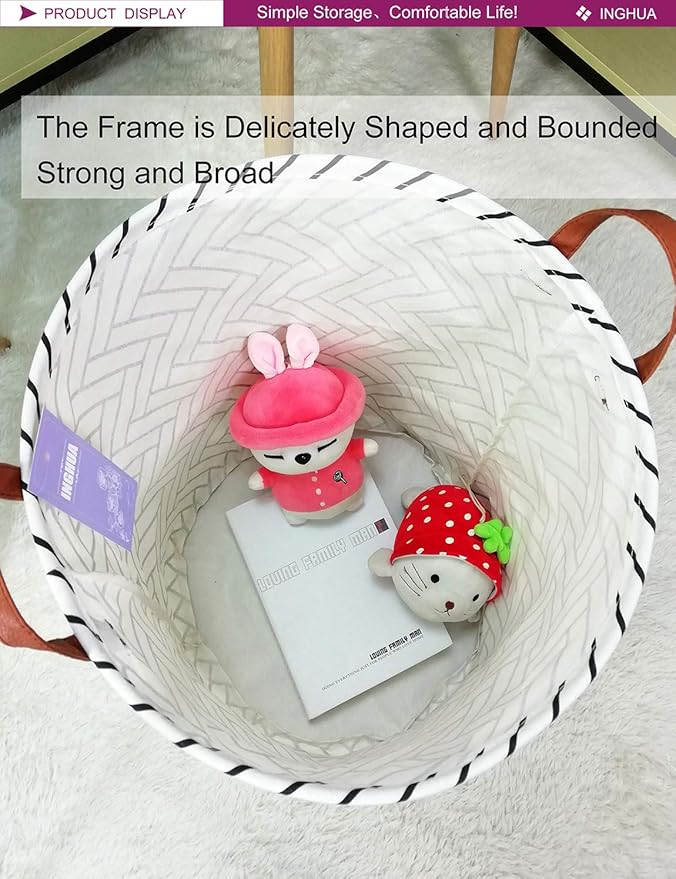 Laundry Hamper Large Canvas Fabric Lightweight Storage Basket/Toy Organizer/Dirty Clothes Collapsible Waterproof for College Dorms, Boys and Girls Bedroom,Bathroom(Weave)