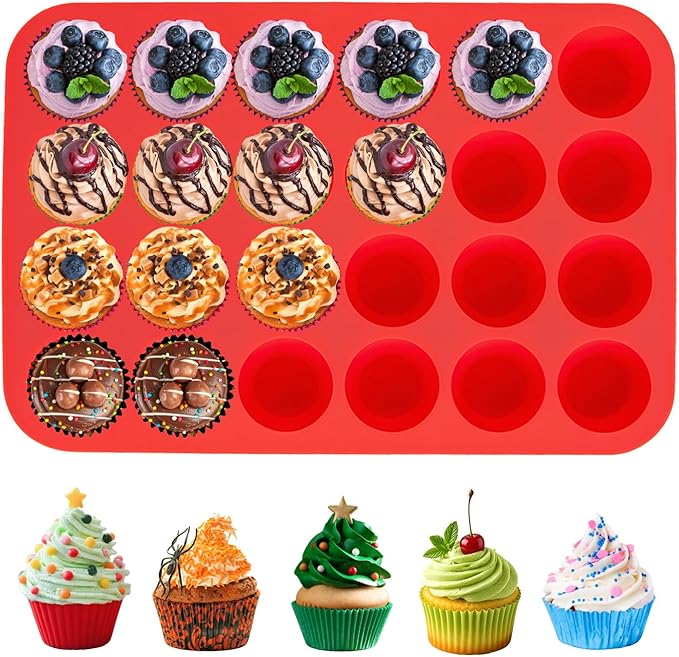 Laexepelle 24 Pack Reusable Silicone Cupcake Baking Cups, 2.96 inch
