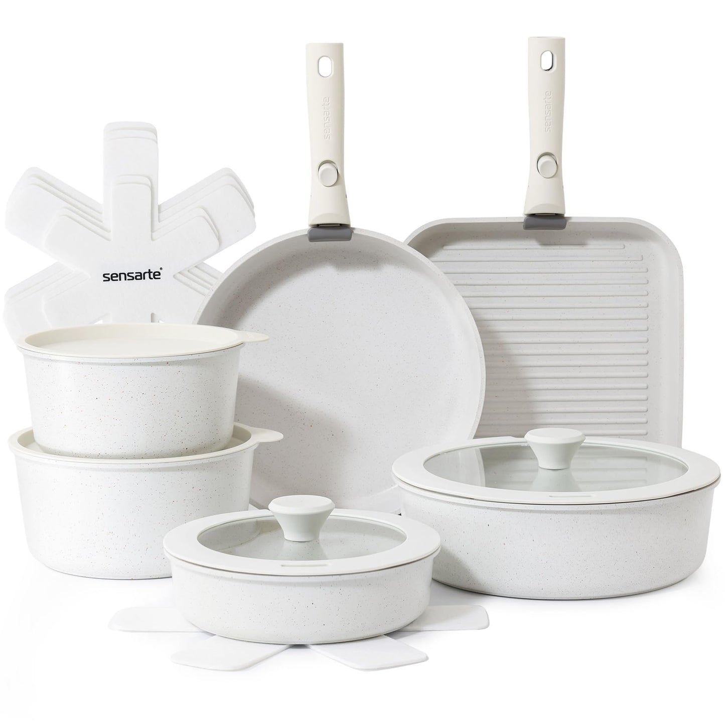 SENSARTE 24 Piece Nonstick Detachable Handle Pots and Pans Set Black