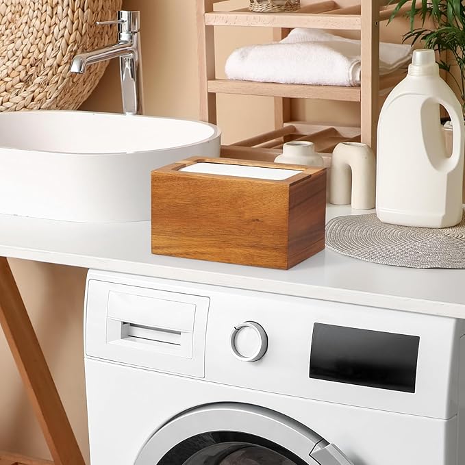 Dryer Sheet Holder, Acacia Wood Laundry Sheets Container, Laundry Room Organization and Storage for Farmhouse Laundry Room Decor and Accessories, Fabric Sheet Dispenser