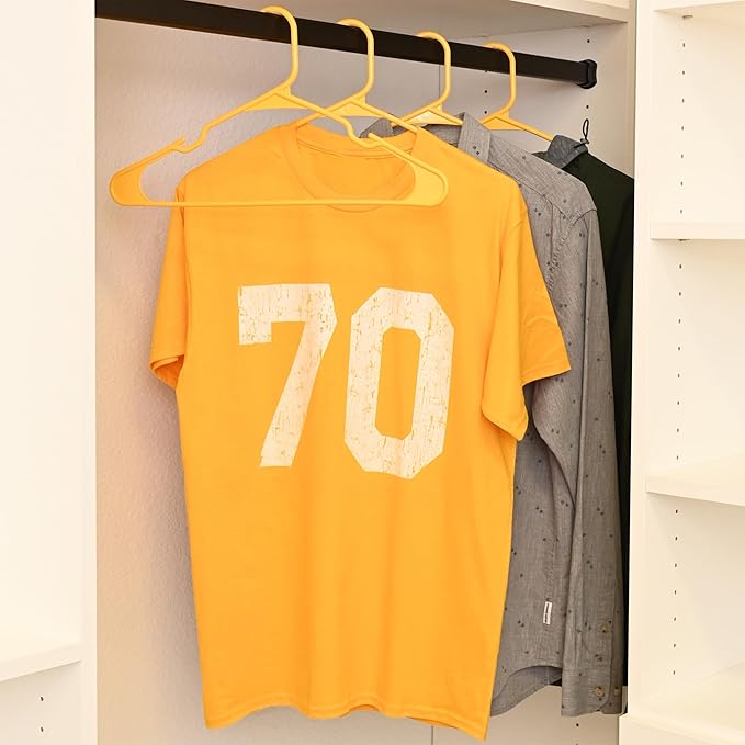 Plastic Hangers 50 Pack - Space Saving Clothes Hangers, Made in USA, Durable & Strong Plastic Shirt & Coat Hanger with Notches & Shoulder Grooves, Non-Slip Hangers | Scoreboard Yellow