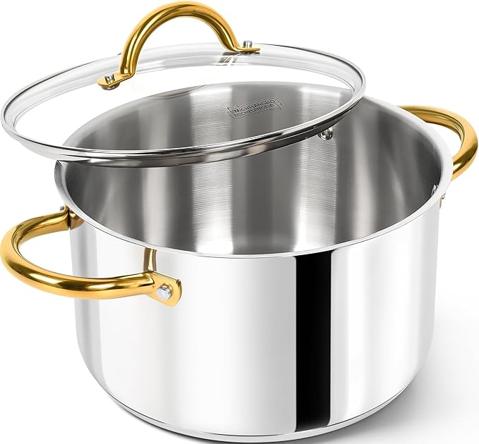 MICHELANGELO Stainless Steel Stock Pots - 8 Quart Pot with Lid, Soup Pot Induction Compatible, Cooking Pots with Riveted Handle, Oven & Dishwasher Safe