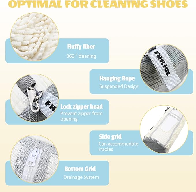 Shoe Washing Machine Bag,2 Pcs Shoe Washing Bag for Dryer & Washer, Reusable Laundry Shoe Bag for All Shoes Sizes, Independent Insole Compartment With Side Mesh (White)