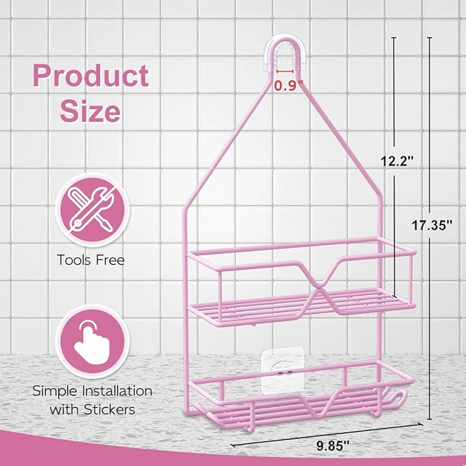 TreeLen Pink Shower Caddy Over Shower Head, Pink Bathroom Accessories, Gift for Girlfriend, Wife, Little Girl