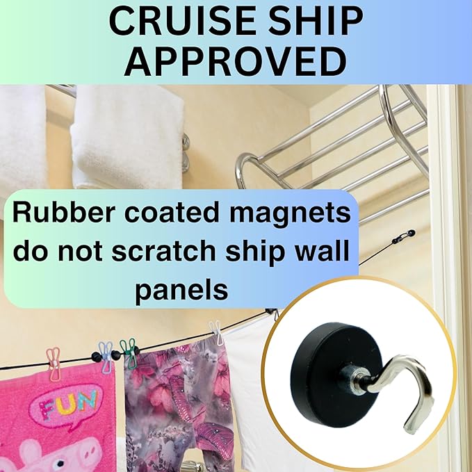Magnetic Clothesline for Cruise Ship Cabin Approved - Strong Rubber Coated Non-Scratch Magnets, Travel Clothesline for Cruise Ship Essentials 2026 Updated Stronger Magnets