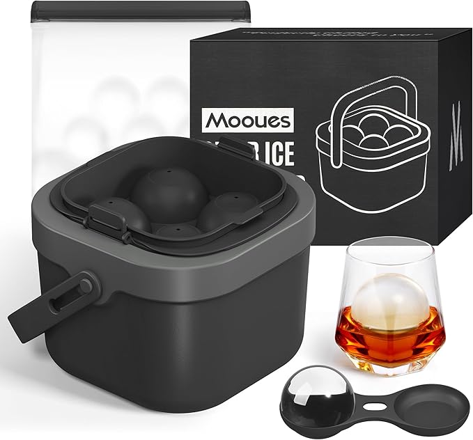 Mooues Clear Ice Ball Maker, 2 Inch Silicone Mold for Whiskey, 8 Spheres