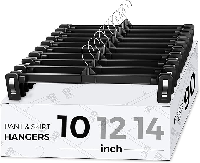 Smartor Pants Hangers - 90 Pack, Black Pant Hangers with 360° Hooks, Shorts Hanger with Strong Clamps, Dress, Heavy Duty Hanger for Trousers, Skirt, Jeans, Slacks (10 Inch)