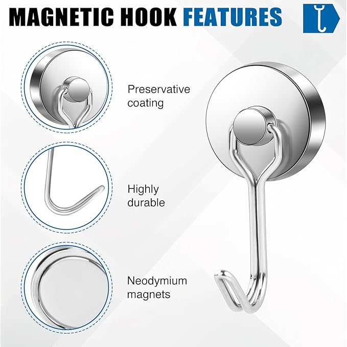 LOVIMAG Hooks, 80lbs+ Magnetic Magnet Hook 2026 Cruise Cabin Ship Essentials Heavy Duty Strong Refrigerator Fridge Hanging for Classroom Beach Vacation Kitchen Grills Home Mug Hanger (6 Pack), Silver