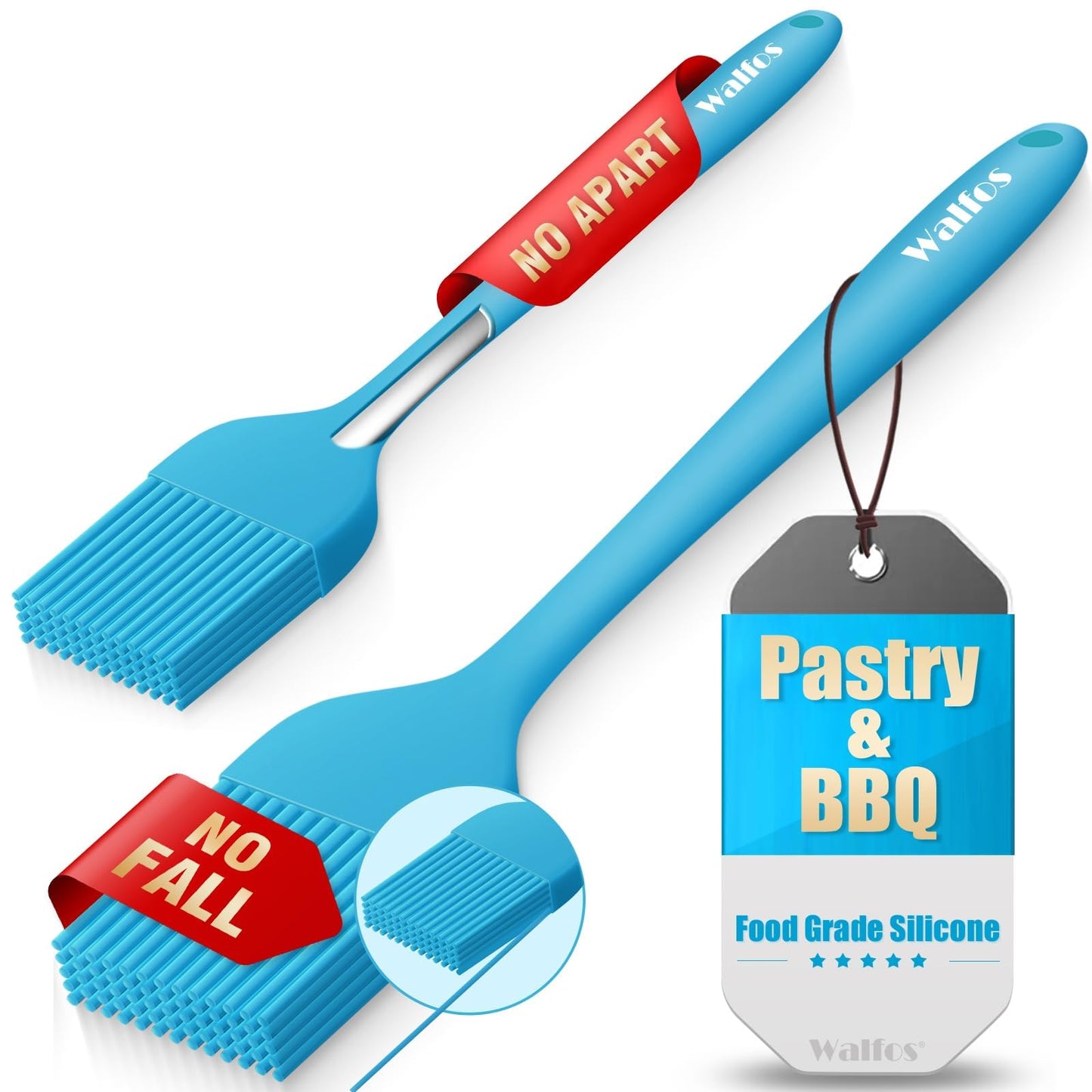 Walfos 3 Size Basting Brush, 600°F High Heat Resistant Silicone Pastry Brushes for BBQ, Baking, Kitchen Cooking, Desserts- BPA Free&Dishwasher Safe