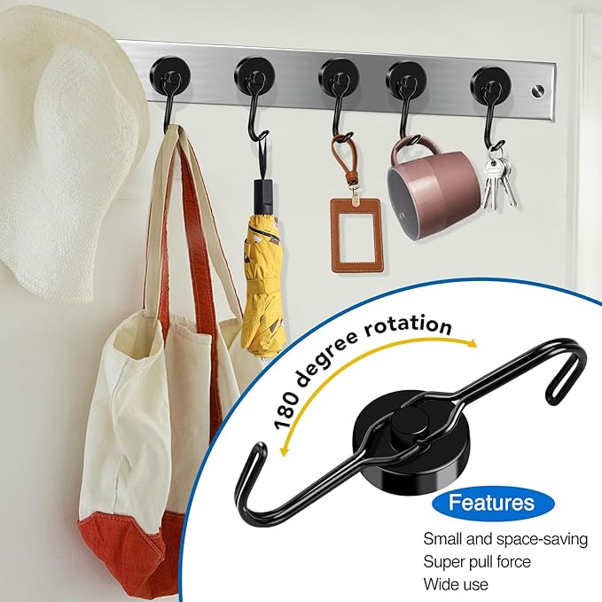 LOVIMAG Hooks, 80lbs+ Magnetic Magnet Hook 2026 Cruise Cabin Ship Essentials Heavy Duty Strong Refrigerator Fridge Hanging for Classroom Beach Vacation Kitchen Grills Home Mug Hanger (6 Pack), Black