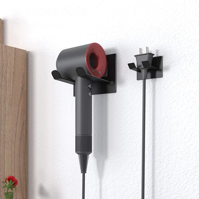 Self Adhesive Hair Dryer Holder Wall Mounted - Adhesive Bathroom Hair Blow Dryer Rack Organizer Compatible with Supersonic Hair Dryers (Black)