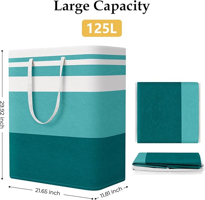 StorageRight Large Collapsible Laundry Basket Hamper with Easy Carry Handles，Freestanding Clothes Hampers for Laundry, Bedroom, Dorm, Towels, Toys, 125L, Green