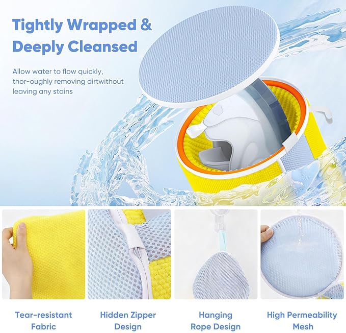 Shoe Washing Machine Bag, Laundry Shoe Bag for Washer & Dryer, Shoe Bag for Washing Machine Hands-free Plush Fibers Shoe Cleaning Bag Reusable for Sneakers Tennis Shoes, Yellow 2Pcs