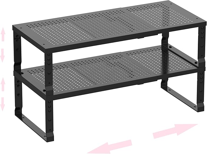 Asiingkel Metal Stackable Expandable Storage Shelf - Multi-Functional Home Storage Shelf, Suitable for Kitchen, Cabinet，Bathroom, Office, Garage, etc.（3PACKS/White/Medium