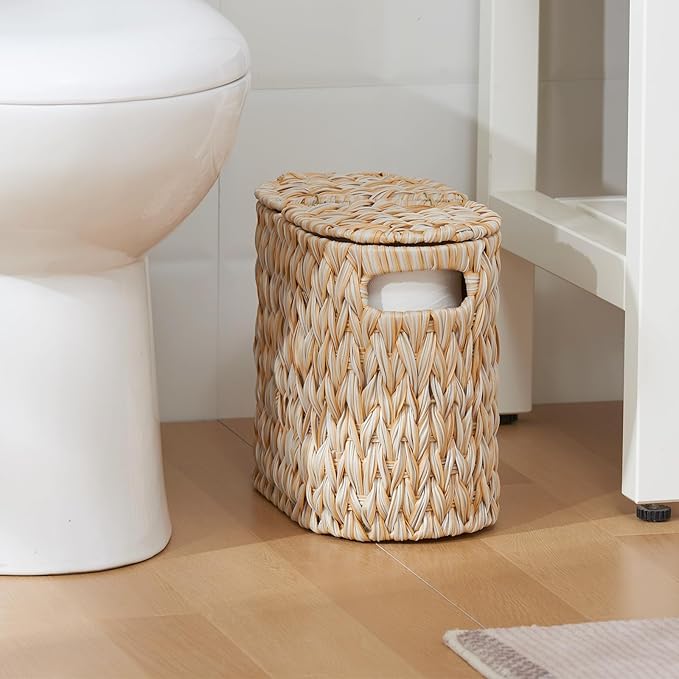 Toilet Paper Storage with Double Lid, Toilet Paper Basket for Storage, Waterproof & Freestanding Tissue Holder for Bathroom, 4 Rolls, Beige