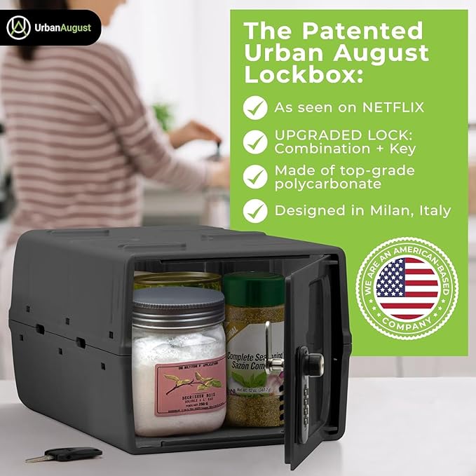 Urban August Dual Combination & Keyed Lockbox - Lockable Box for Everyday Use - Multi-Purpose lock for Home & Office Safety - Made of Industrial-Grade Plastic - One Size (Graphite)