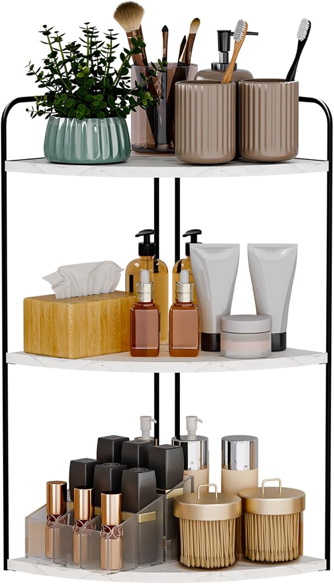 Bathroom Counter Organizer,Countertop Organizer,Vanity Organizers,Bathroom Storage,Bathroom Sink Caddy,Counter Shelf,Corner Counter,Corner Shelves(Black-White Marble)