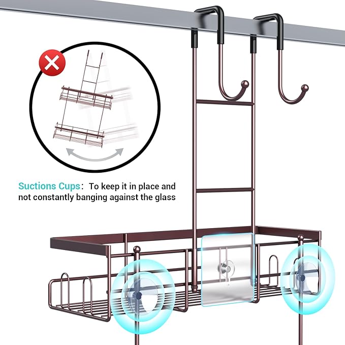 Over the Door Hanging Shower Caddy: Rustproof Hanging Organizer over the Door - No Drilling Bathroom Rack for Inside Shower Bronze