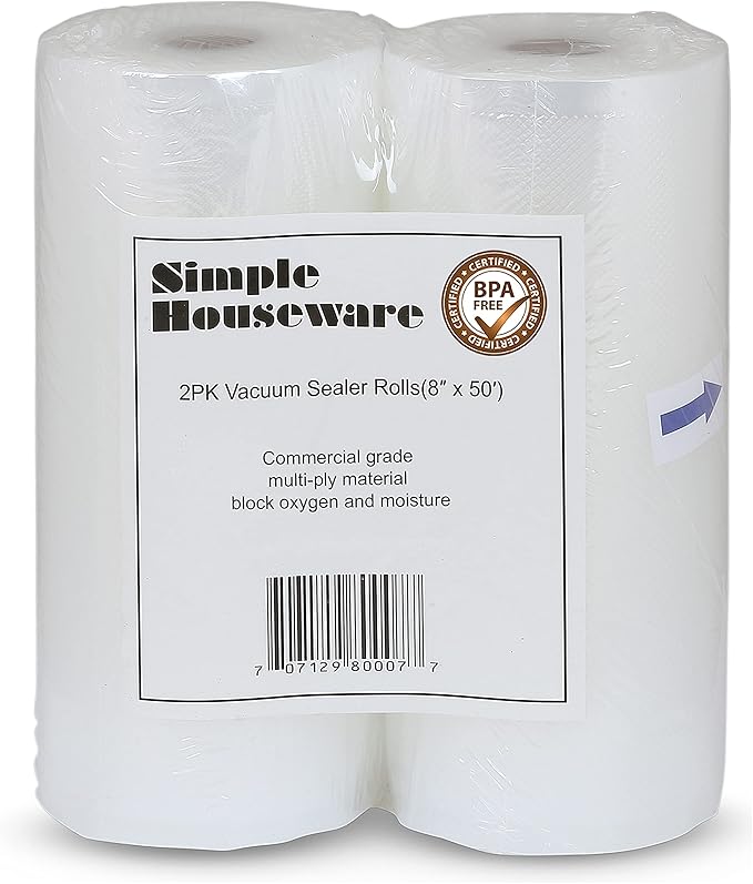 Simple Houseware 11"x50' Vacuum Sealer Bags Sous Vide Roll, BPA Free 2-Pack