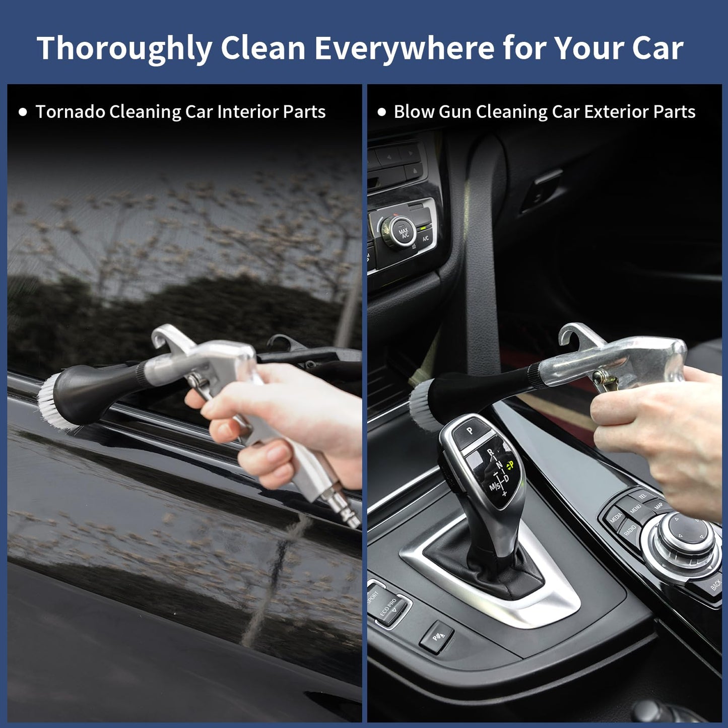 CPProDilig Detailing Tornado Air Car Cleaning Gun, Car Tools Adjustable Air Blower Gun, High Pressure Air Nozzle Blower Gun Works with Air Compressor
