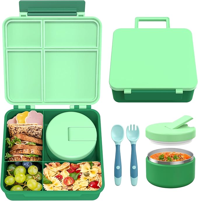 LOHASOK Bento Lunch Box for Kids with 8oz Soup Thermo, Black