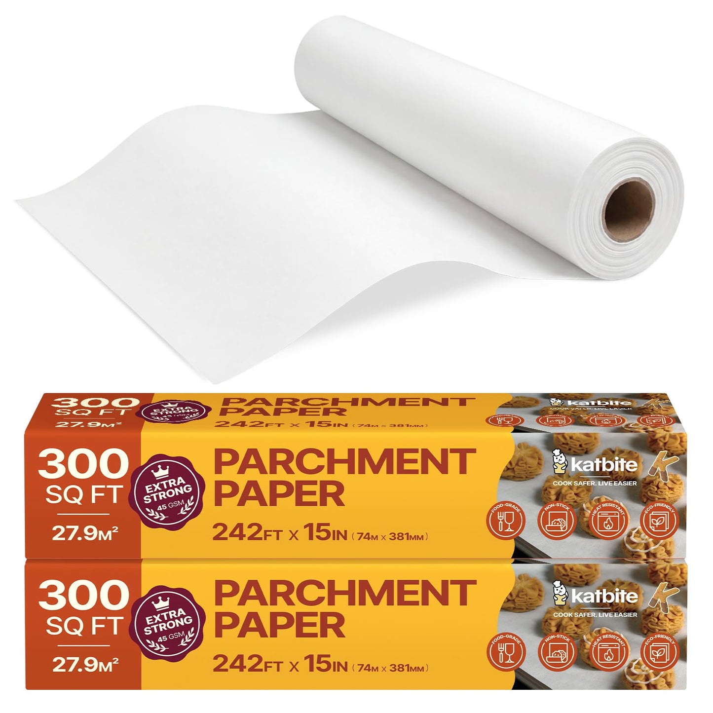 Katbite Heavy Duty Parchment Paper Roll, 15 in x 115 ft, 145 Sq Ft, White