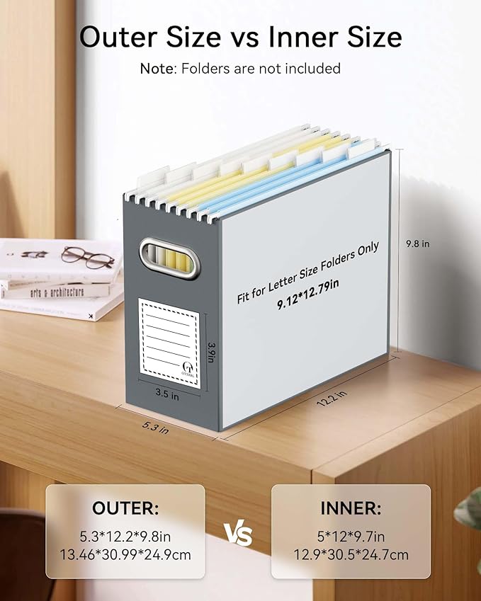 Oterri Cardboard File Organizer Box for Hanging File Folders Letter Size,File Box for Computer Desk,File Cabinet,Working Home,Office,Classroom (Dark Grey, Letter Size - 2 Packs)