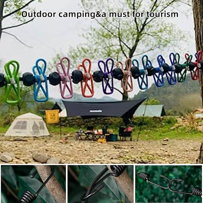 Retractable Portable Clothesline for Travel，Clothing line with 12 Clothes Clips，for Indoor and Outdoor Laundry Drying line，Outdoor Camping Accessories (2 Pack)