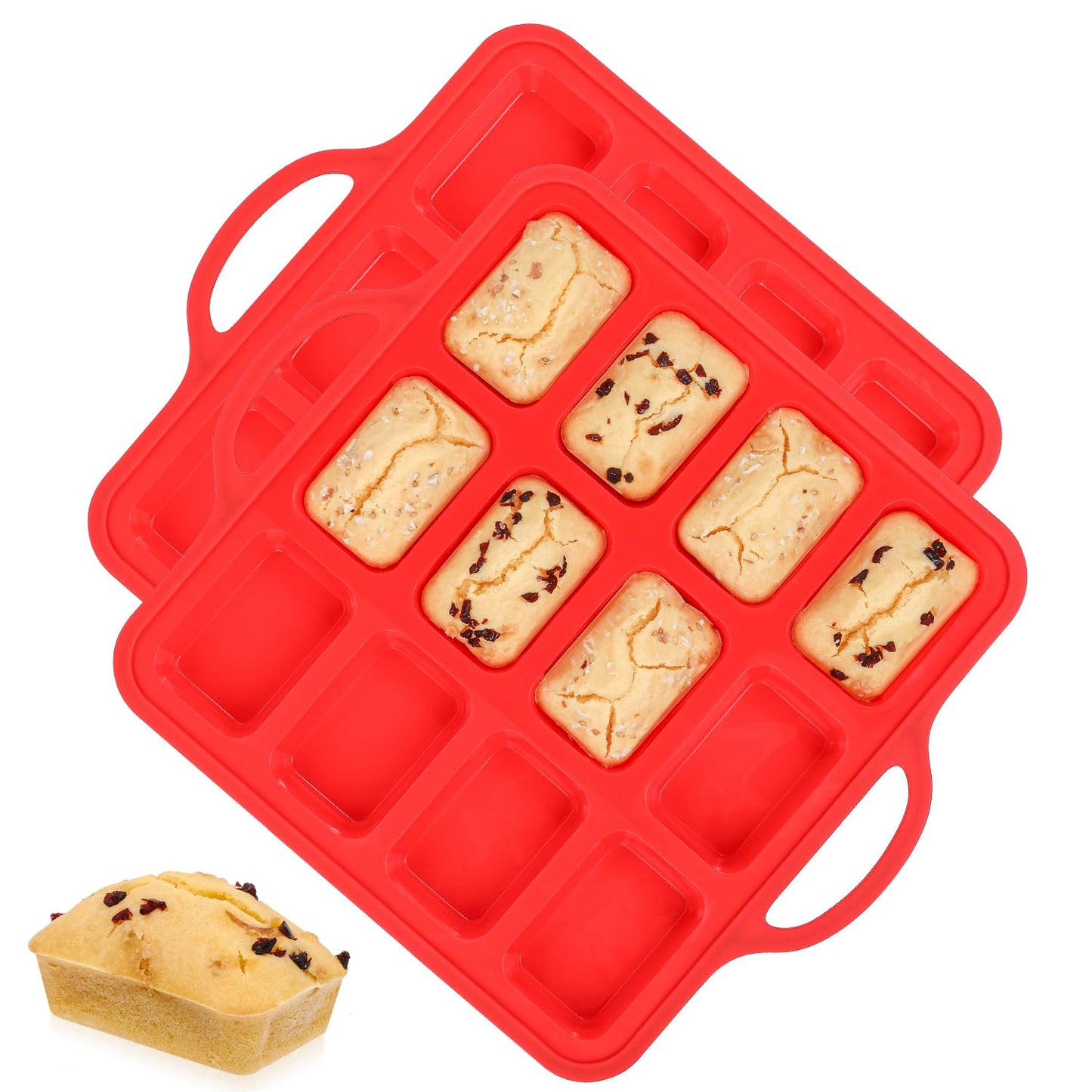 Mini Loaf Pan, Metal Reinforced Silicone Mini Bread Loaf Pan Nonstick Cornbread Pan 8 Cavities Silicone Molds for Baking Bread, Loaf, Meatloaf, Brownie, Butter