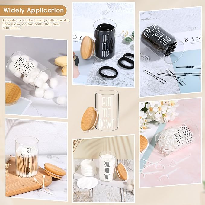 Funny Apothecary Jars 2 Pack Hair Tie Holder Organizers Bathroom Canisters with Tray Bobby Pin Holder Bathroom Jars Accessories Set with Lids for Bathroom décor Farmhouse Bathroom Storage Organization