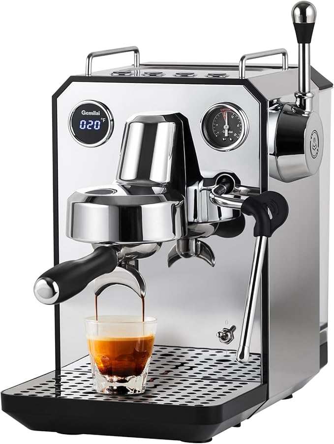 Gemilai Owl Espresso Machine, 15 Bar Professional Semi-Automatic Espresso Maker with Milk Frother Steam Wand, 57oz Removable Water Tank, Dual Display, for Cappuccino, Latte at home, G3006, Ivory White