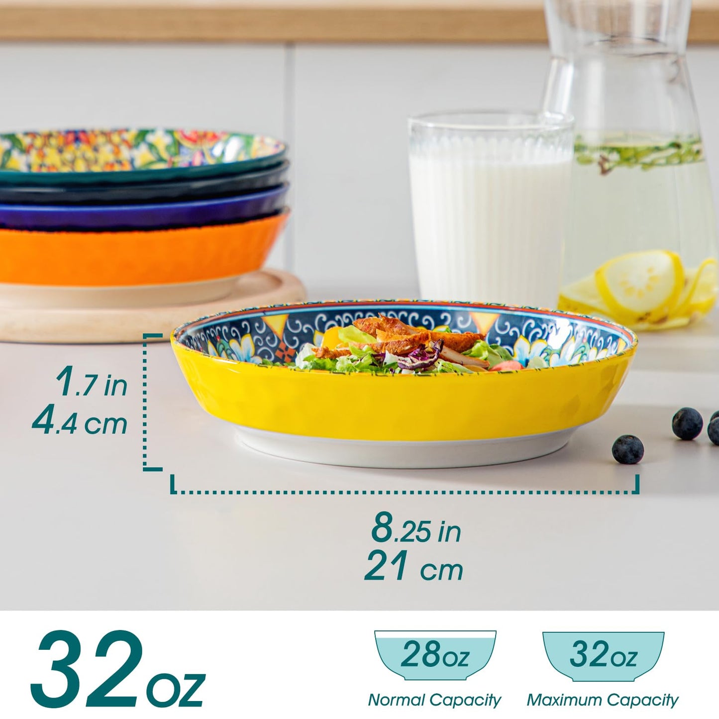 vancasso 32 Oz Pasta Bowls Set of 6, Ceramic Bohemian Soup Salad Bowls