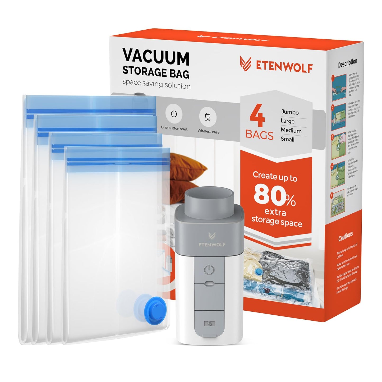 ETENWOLF 20 Combo Vacuum Storage Bags for Travel with Wireless Pump
